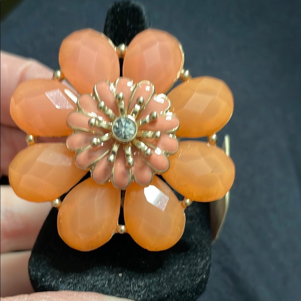 Gold and Orange Floral Ring with Dimensional Bloom - Picture 5 of 5
